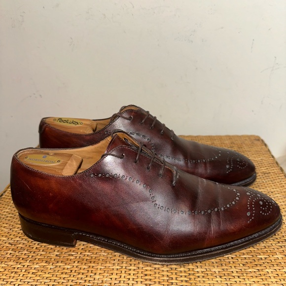 BONTONI Men’s Size 11 Whole Cut Brogue Perforated Brown Leather Lace Up Shoes - Picture 4 of 14